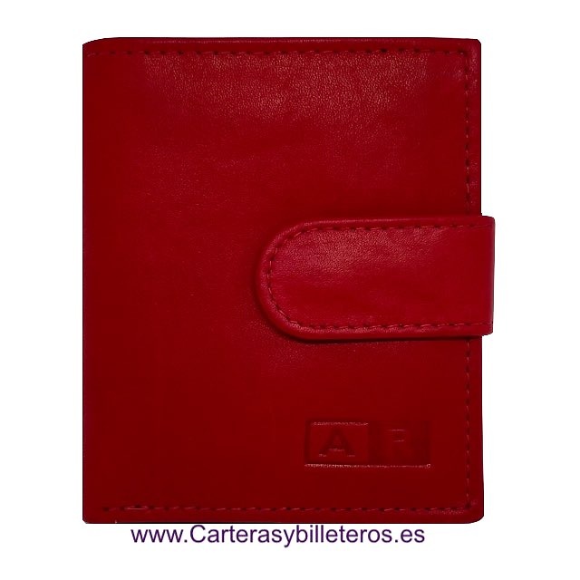 CARTERA BILLETERA DE PIEL PCON MONEDERO EXTERIOR Y CORREA DE CIERRE - 4 COLORES ROJO 