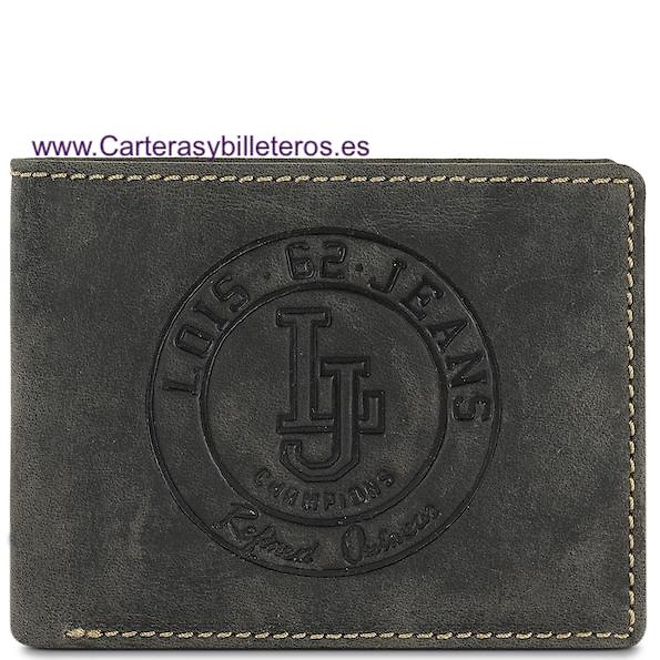 CARTERA LOIS DE PIEL VACUNO ESTILO JEANS CON LA MARCA GRABADA AL FUEGO PARA HOMBRE NEGRA 