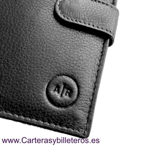 CARTERA HOMBRE CON MONEDERO EXTERIOR DE PIEL. NEGRO 