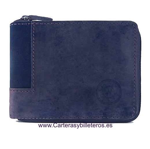 CARTERA HOMBRE PIEL CERRADA POR CREMALLERA AZUL 