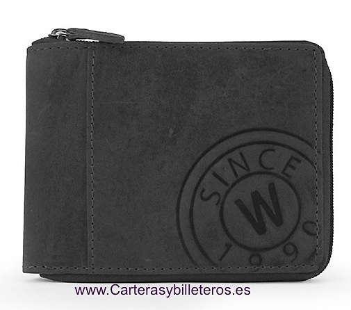 CARTERA HOMBRE PIEL CERRADA POR CREMALLERA NEGRA 