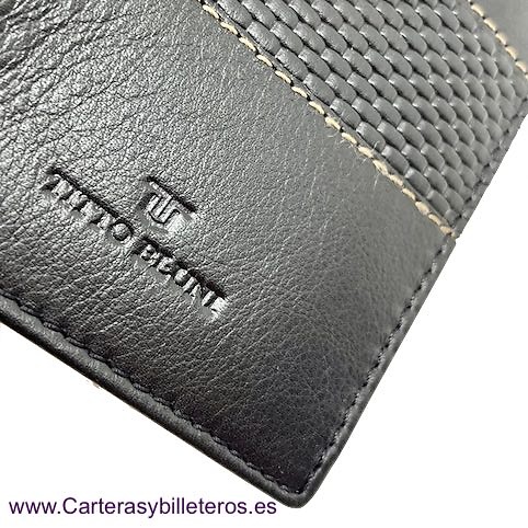 CARTERA HOMBRE CON MONEDERO TITTO BLUNI DE PIEL LUXURY CARBONO NEGRO 