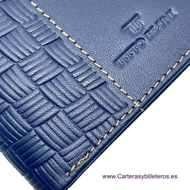 CARTERA TARJETERO HOMBRE TITTO BLUNI DE PIEL LUXURY 16 TARJETAS AZUL 