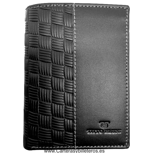 CARTERA TARJETERO HOMBRE TITTO BLUNI DE PIEL LUXURY 16 TARJETAS NEGRO 