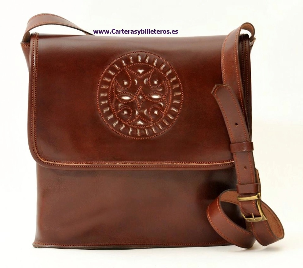 BOLSO DE PIEL SATINADO HECHO A MANO DE GRAN CALIDAD CUERO OSCURO CASTAÑO 