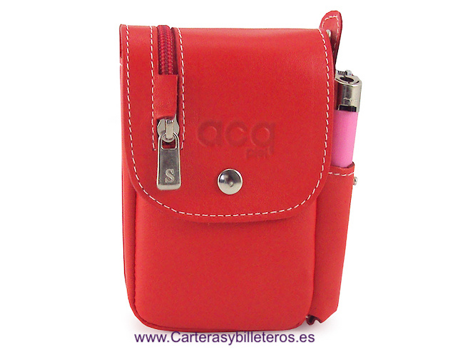 PITILLERA DE PIEL CON BOLSILLO BILLETERO Y PORTA ENCENDEDOR - 7 colores - ROJO 