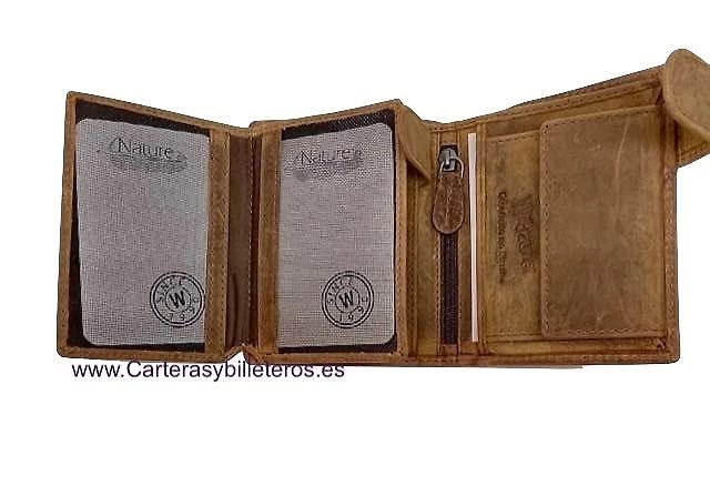 UOMO PORTAFOGLI GRANDE IN PELLE NATURE DI QUALITÀ CON PORTAMONETE 14 CARTE 