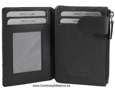 ACQ MEN'S CARD HOLDER WITH LEATHER ZIPPERED COIN PURSE 