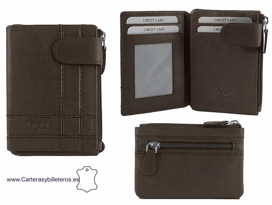 ACQ MEN'S CARD HOLDER WITH LEATHER ZIPPERED COIN PURSE 