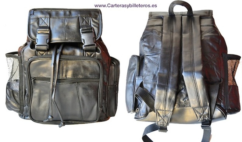 BACKPACK LARGE LEATHER BAGS WITH FIVE EXTERIOR POCKETS 