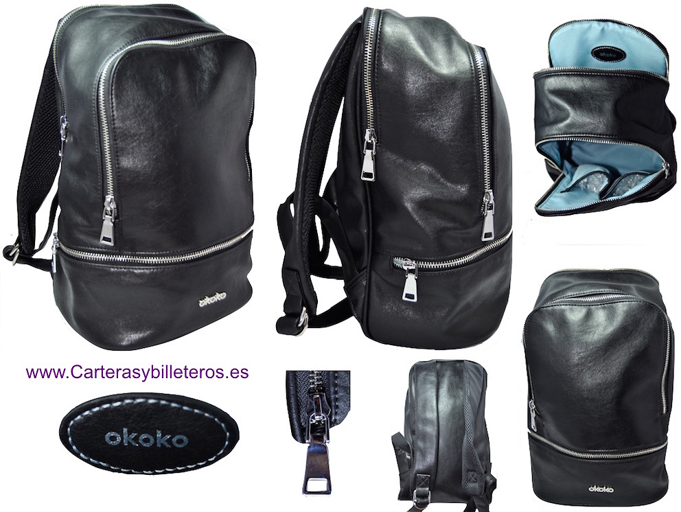 BACKPACK URBAN MADE IN FEATHER WITH THREE COMPARTMENTS AND TWO POCKETS 