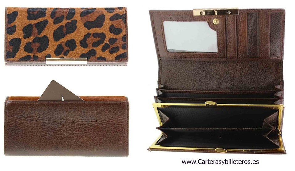 BIG WOMEN WALLET COMBINED LEATHER AND GOLDEN NOZZLE 