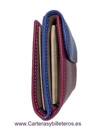 BLUE AND FUCHSIA UBRIQUE WOMEN'S LEATHER WALLET WITH COIN PURSE AND CARD HOLDER 