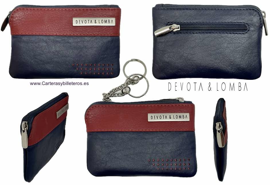 BLUE AND RED LEATHER KEY RING WALLET CARD HOLDER WITH KEY RINGS 