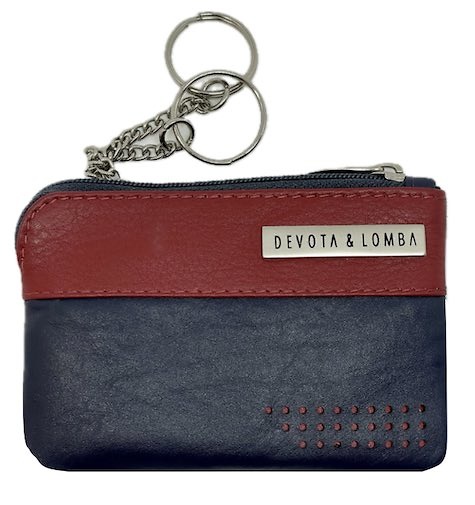 BLUE AND RED LEATHER KEY RING WALLET CARD HOLDER WITH KEY RINGS 