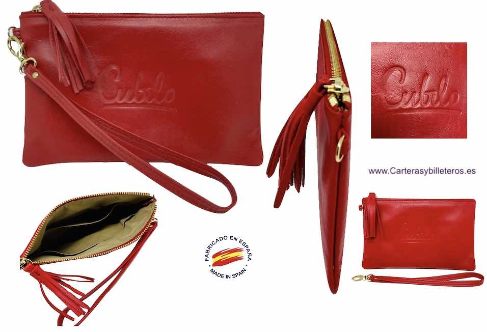 BOLSO CARTERA DE MANO DE MUJER DE PIEL UBRIQUE ROJA MARCA CUBILO 