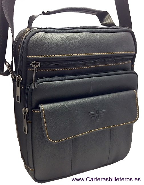 ▷ Bolso Bandolera de Piel Granulada con Cremallera para Hombre