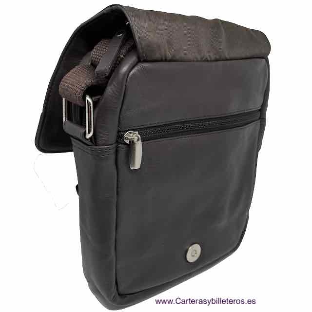 BOLSO HOMBRE PIEL NAPA MARCA ACQ CON SOLAPA Y BOLSILLOS MEDIANO 