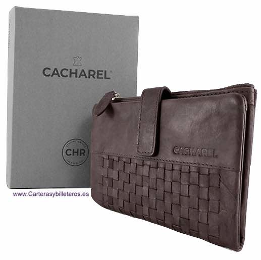 CACHAREL LARGE WOMAN'S LEATHER WALLET WITH HANDMADE ORNAMENT 