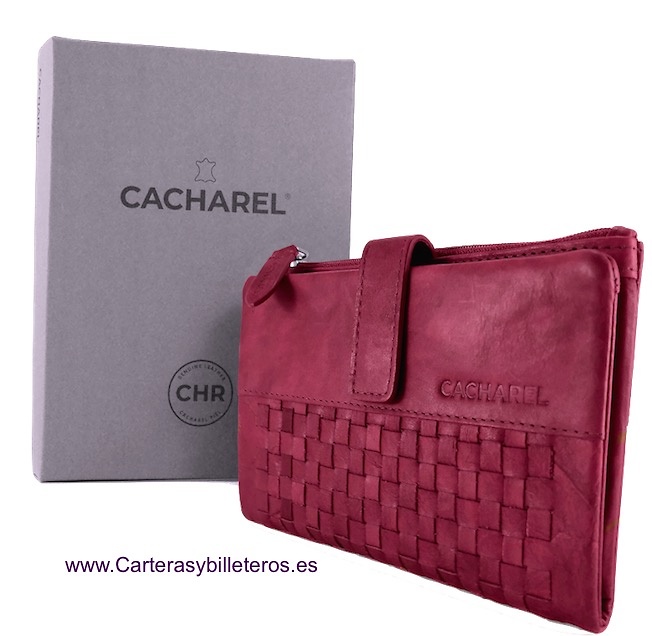 CACHAREL LARGE WOMAN'S LEATHER WALLET WITH HANDMADE ORNAMENT 