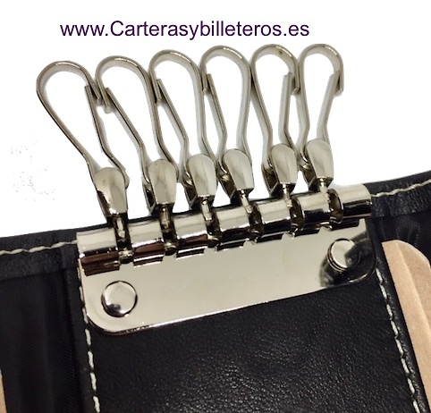 CALF LEATHER KEYCHAIN WITH SIX CHROME CARABINERS 