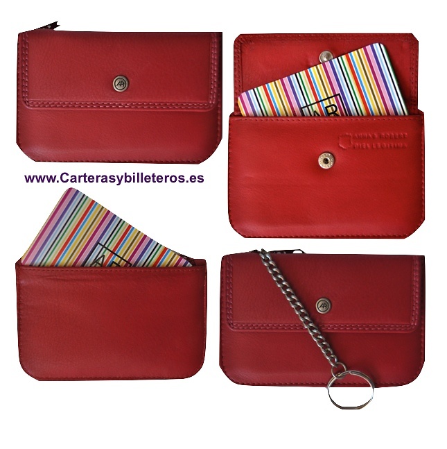 CARD OF LUXURY LEATHER PURSE WITH KEY CHAIN 