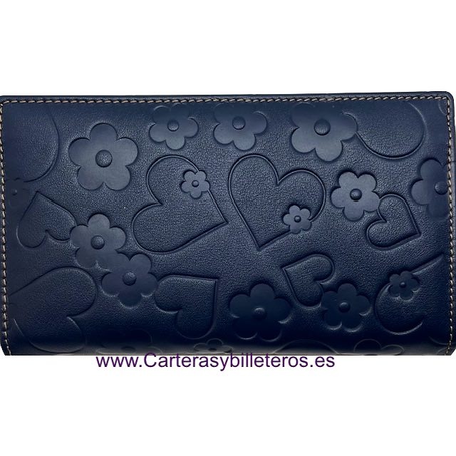 CARTERA AMICHI DE MUJER DE PIEL LUXURY CON GRABADOS DE FLORES AMICHI Y CORAZONES 