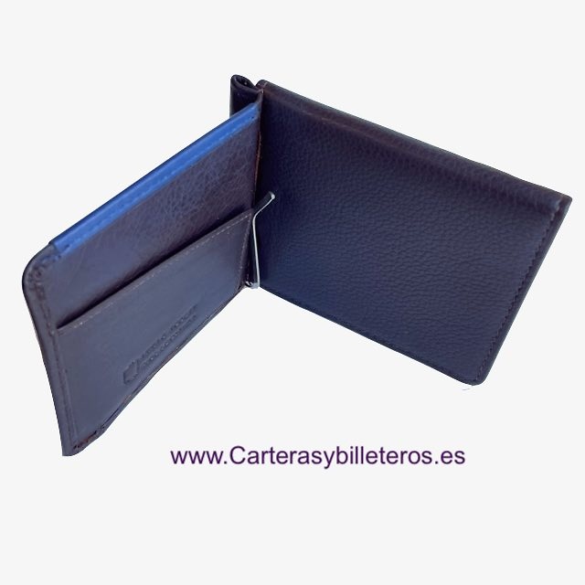 CARTERA BILLETERA DE HOMBRE CON PINZA CLIP Y MONEDERO EXTERIOR 