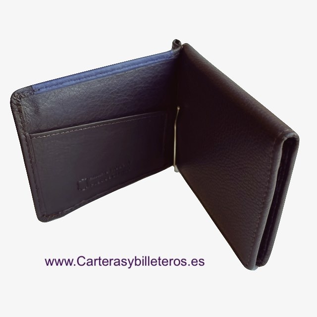 CARTERA BILLETERA DE HOMBRE CON PINZA CLIP Y MONEDERO EXTERIOR 