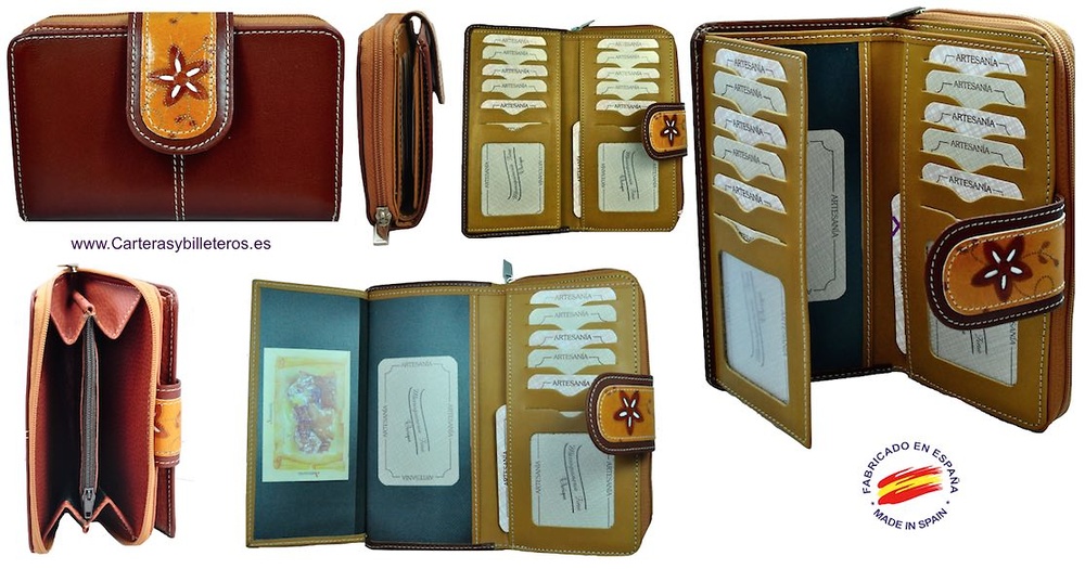 entonces Repegar libro de bolsillo monedero billetera de mujer de cuero hecho en Ubrique