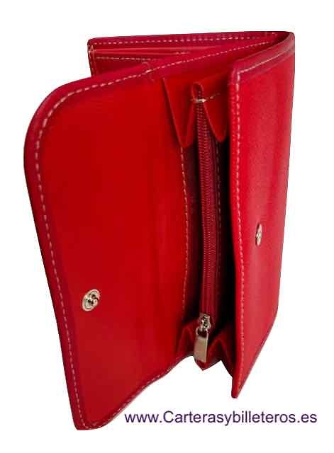 cartera mujer roja piel