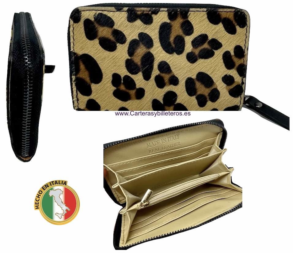 Cartera billetera mujer Pelo Leopardo y piel