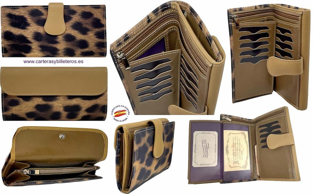 CARTERA GRANDE DE MUJER DE PIEL UBRIQUE DE LEOPARDO ANIMAL PRINT 