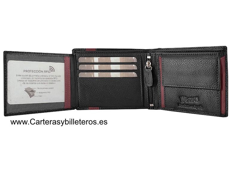 CARTERA HOMBRE PIEL CON CIERRE ELASTICO Y MONEDERO -2 COLORES- 