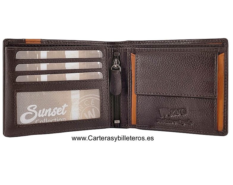 CARTERA HOMBRE PIEL CON CIERRE ELASTICO Y MONEDERO -2 COLORES- 