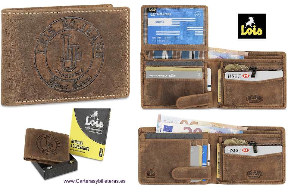 CARTERA LOIS DE PIEL VACUNO ESTILO JEANS CON LA MARCA GRABADA AL FUEGO PARA HOMBRE 