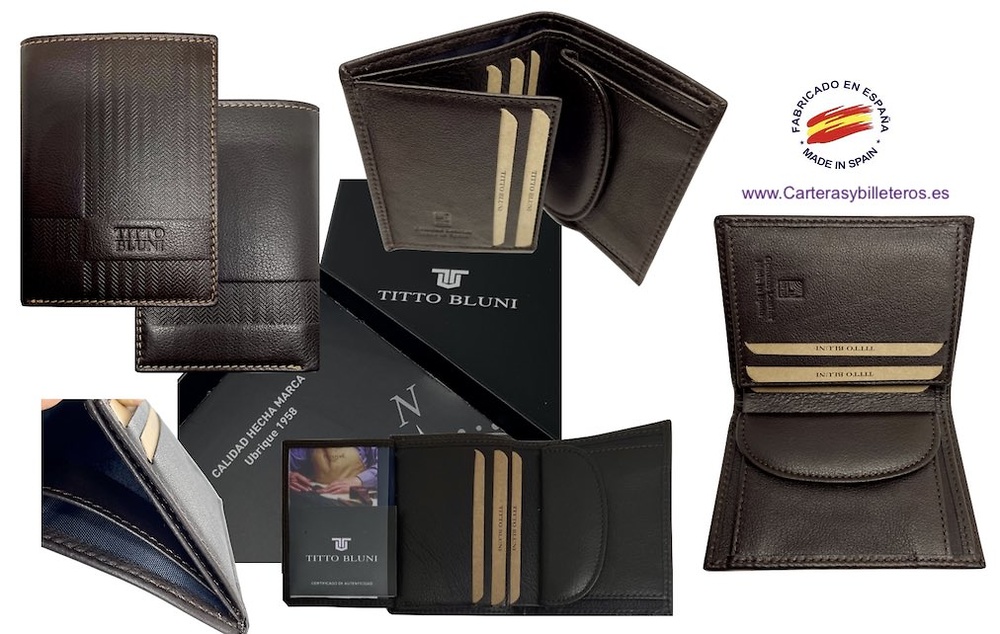 Cartera monedero hombre Titto Bluni piel espiga