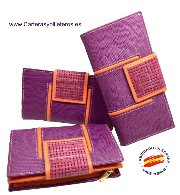 Sanción Inconsciente tiempo cartera de mujer de piel especial color violeta y coral