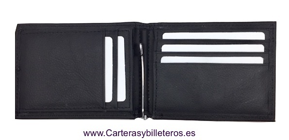 CARTERA TARJETERO HOMBRE CON PINZA PARA BILLETES Y PORTA DNI EXTERIOR 