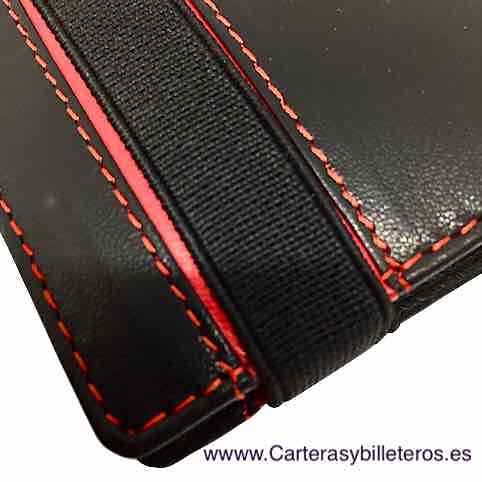 CARTERA TARJETERO HOMBRE PIEL NAPA CON CIERRE ELASTICO 