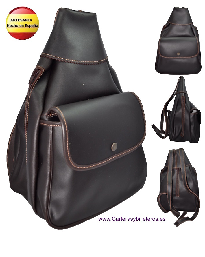 COW LEATHER BAG BACKPACK THREE ENTRANCES 