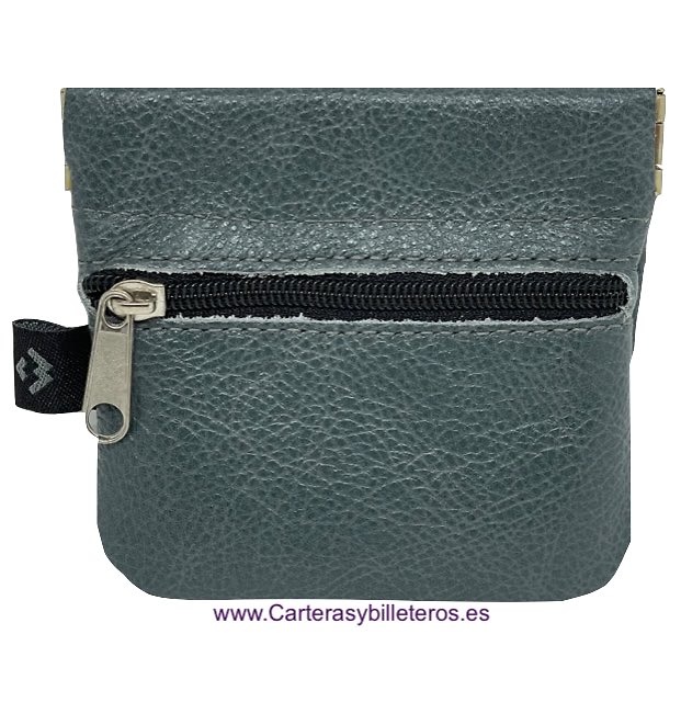ECONOMIC LEATHER PURSE WITH STRAP CLOSURE AND ZIPPER POCKET 
