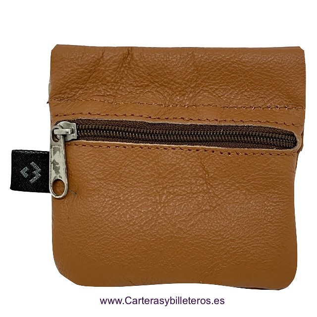 ECONOMIC LEATHER PURSE WITH STRAP CLOSURE AND ZIPPER POCKET 