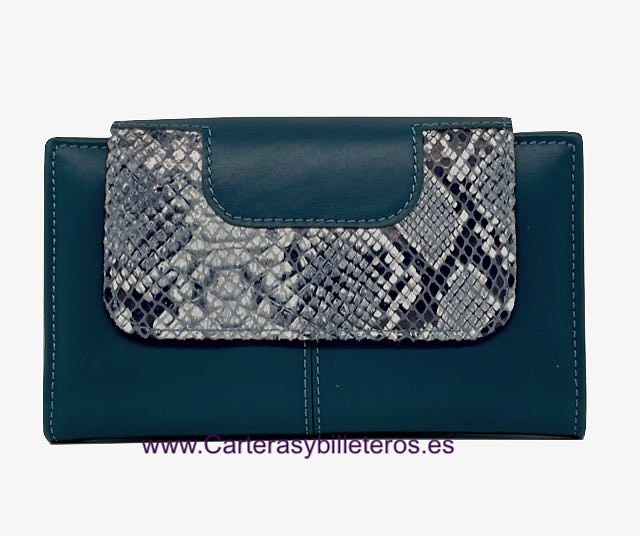 ELEGANT LONG WALLET FOR WOMAN MADE IN LEATHER OF BEEF AND SNAKE 
