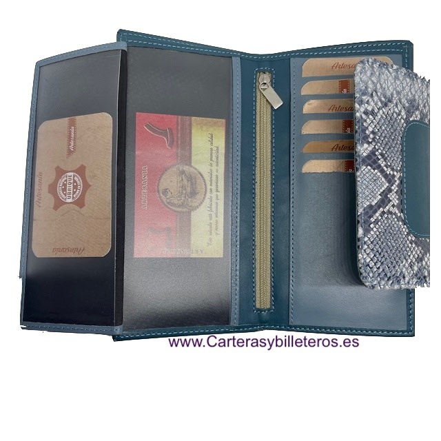 ELEGANT LONG WALLET FOR WOMAN MADE IN LEATHER OF BEEF AND SNAKE 