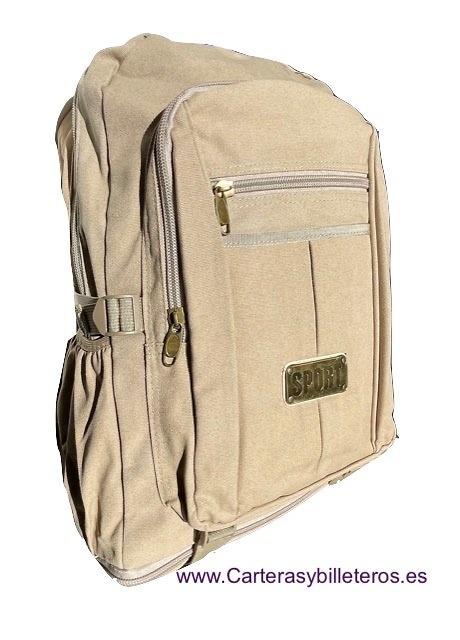 EXTRA STRONG CANVAS BACKPACK WITH 7 POCKETS AND EXPANDABLE BOTTOM SPORT 