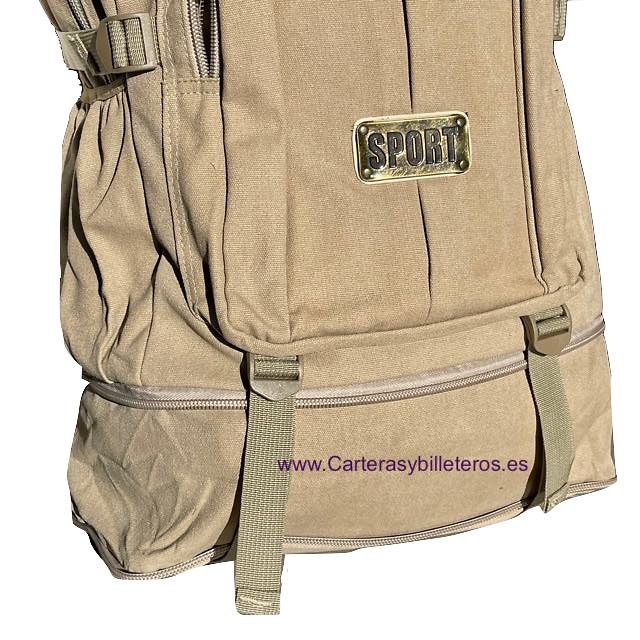 EXTRA STRONG CANVAS BACKPACK WITH 7 POCKETS AND EXPANDABLE BOTTOM SPORT 