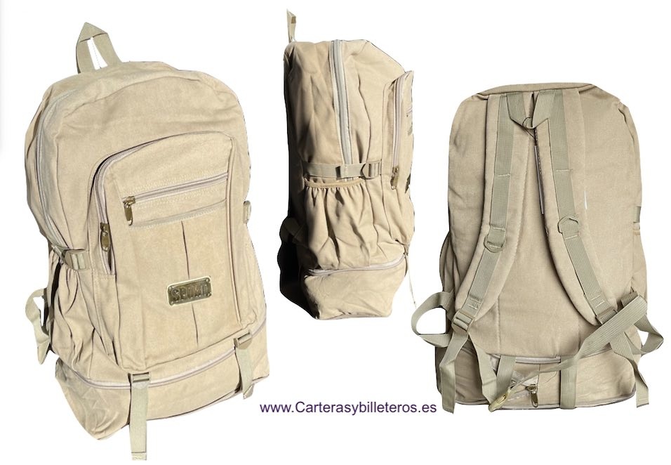 EXTRA STRONG CANVAS BACKPACK WITH 7 POCKETS AND EXPANDABLE BOTTOM SPORT 