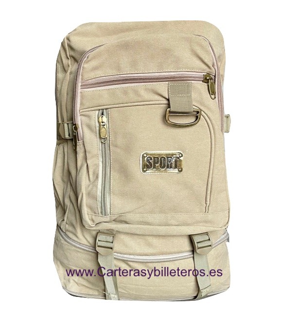 EXTRA STRONG CANVAS BACKPACK WITH 7 POCKETS AND EXPANDABLE BOTTOM 