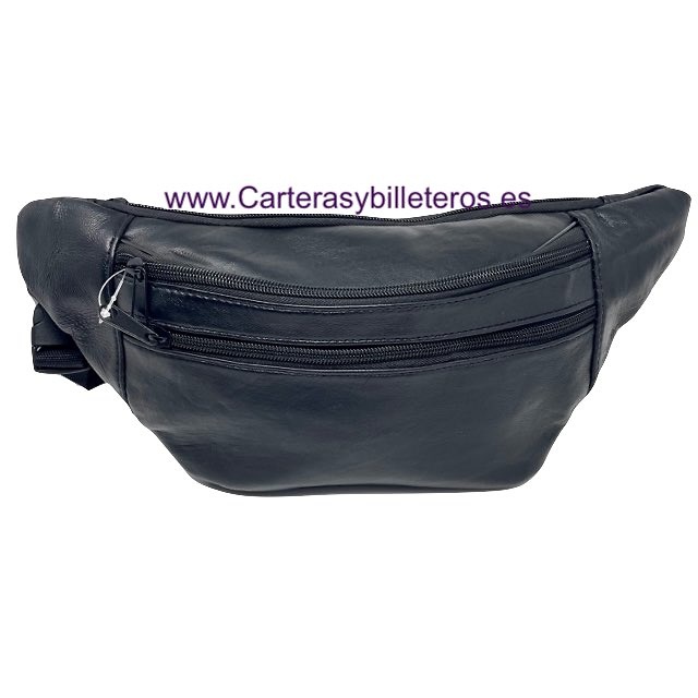 LARGE WAIST FANNY PACK MADE IN BLACK LEATHER AND ADJUSTABLE TO THE WAIST 